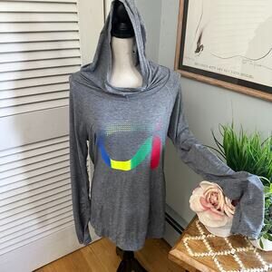 GAP FIT Womens Hoodie Large Gray Jersey Knit Logo Graphic Athleisure Casual
